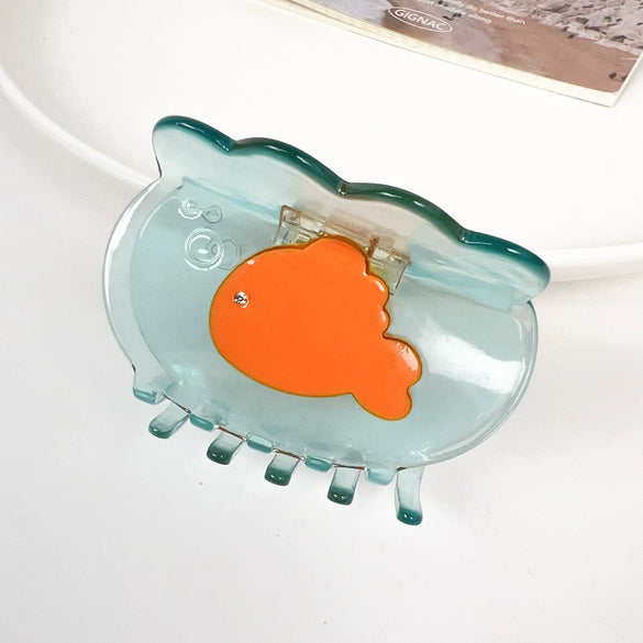 Acetic Acid Lovely Mini Goldfish Bowl Hairpin Jewelry With Polishing Process For Women