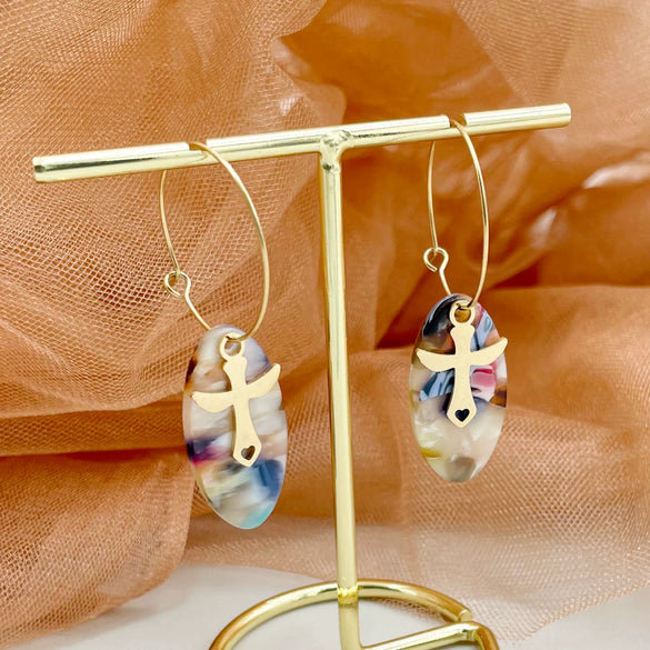 Acrylic And Stainless Steel Multishape Ear Ring With Love Leaves And Fivepointed Star Pattern Electroplated