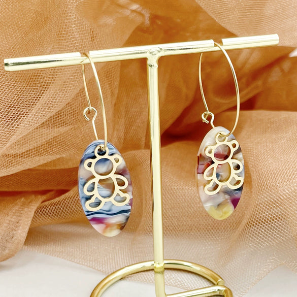 Acrylic And Stainless Steel Multishape Ear Ring With Love Leaves And Fivepointed Star Pattern Electroplated