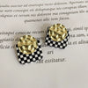 Acrylic Black And White Plaid Geometric Ear Clip Earrings With Heart And Smiley Face Design For Women Retro Sweet Style