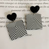 Acrylic Black And White Plaid Geometric Ear Clip Earrings With Heart And Smiley Face Design For Women Retro Sweet Style