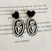 Acrylic Black And White Plaid Geometric Ear Clip Earrings With Heart And Smiley Face Design For Women Retro Sweet Style