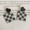 Acrylic Black And White Plaid Geometric Ear Clip Earrings With Heart And Smiley Face Design For Women Retro Sweet Style