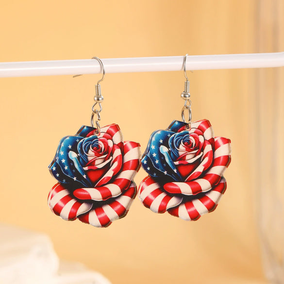 Acrylic Bow Earrings With Baking Paint American Flag Design For Women