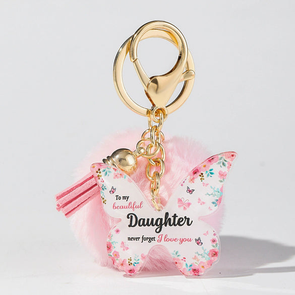 Acrylic Butterfly Floral Keychain With Plush Pompom And Tassel Fashion Festival Element