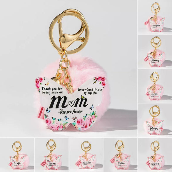 Acrylic Butterfly Floral Keychain With Plush Pompom And Tassel Fashion Festival Element