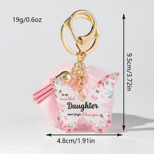 Acrylic Butterfly Floral Keychain With Plush Pompom And Tassel Fashion Festival Element