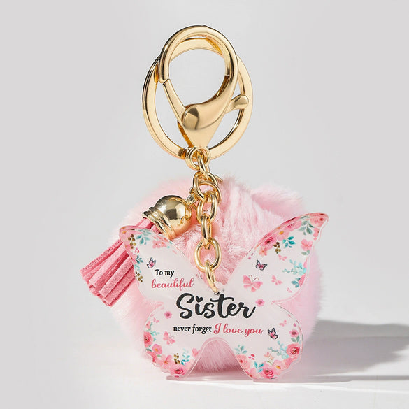 Acrylic Butterfly Floral Keychain With Plush Pompom And Tassel Fashion Festival Element