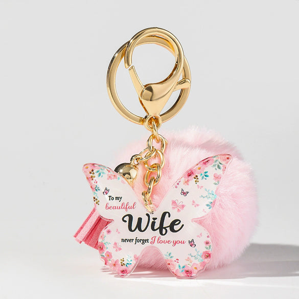 Acrylic Butterfly Floral Keychain With Plush Pompom And Tassel Fashion Festival Element