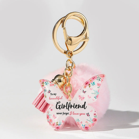 Acrylic Butterfly Floral Keychain With Plush Pompom And Tassel Fashion Festival Element
