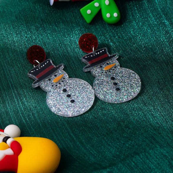 Acrylic Cartoon Christmas Snowman Earrings For Women With Electroplating Design