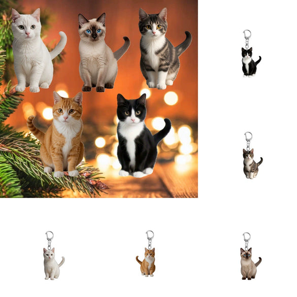 Acrylic Cat Keychain With D Shaped Buckle And 2D Flat Double Sided Printing