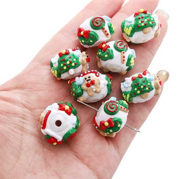 Acrylic Christmas Hand Painted Beads With Santa Claus Pattern Dripping Oil Style Gingerbread Man Cartoon Beads Pendant Handmade Diy Beaded Bracelet Mobile Phone Chain Accessories