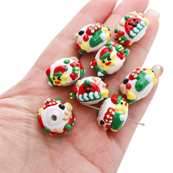 Acrylic Christmas Hand Painted Beads With Santa Claus Pattern Dripping Oil Style Gingerbread Man Cartoon Beads Pendant Handmade Diy Beaded Bracelet Mobile Phone Chain Accessories