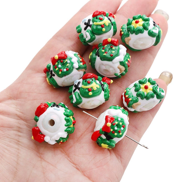Acrylic Christmas Hand Painted Beads With Santa Claus Pattern Dripping Oil Style Gingerbread Man Cartoon Beads Pendant Handmade Diy Beaded Bracelet Mobile Phone Chain Accessories