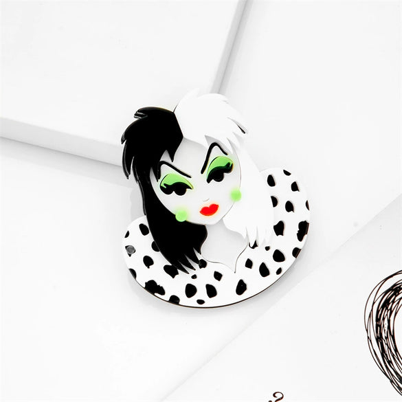 Acrylic Clothing Brooch With Cartoon Characters Black And White Wave Dot Printing