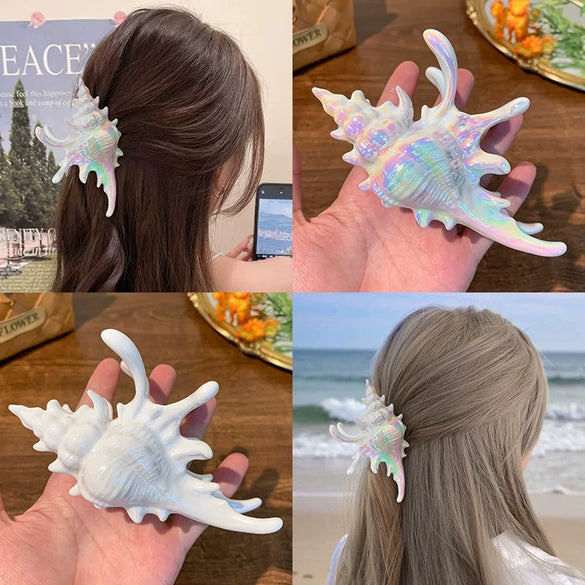 Acrylic Conch Handmade Hair Clip For Women Seaside Vacation Style Exaggerated Fashionable Simple Niche Design
