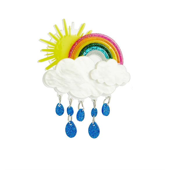 Acrylic Decorative Brooch With Clouds Rainbow Water Drops Sun Simulation Printing For Women