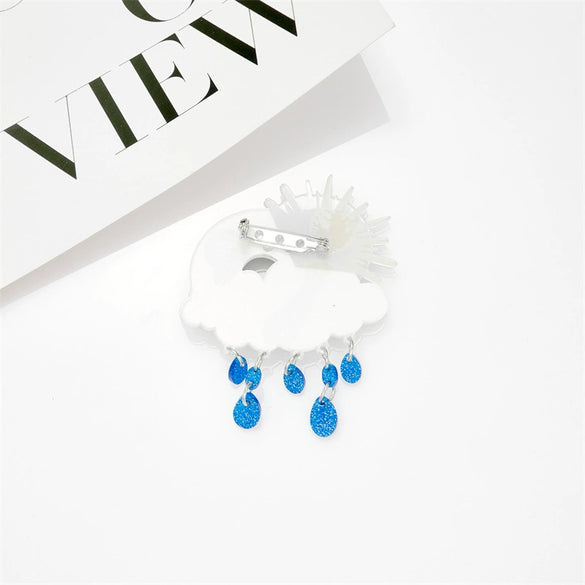 Acrylic Decorative Brooch With Clouds Rainbow Water Drops Sun Simulation Printing For Women
