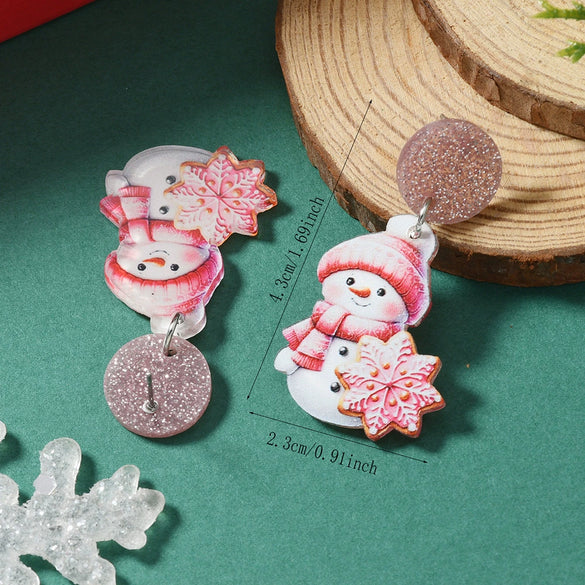 Acrylic Doublesided Earrings With Christmas Creative Santa Claus Snowman Kitten Snowflake And Flower Printing