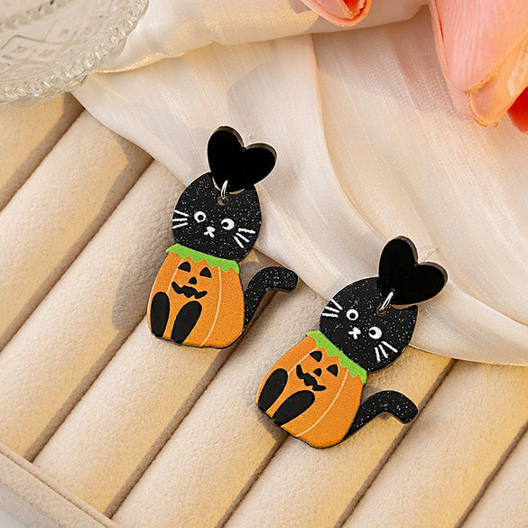 Acrylic Earrings With Cat Pumpkin Snowflake Animals Pattern And Electroplating For Women