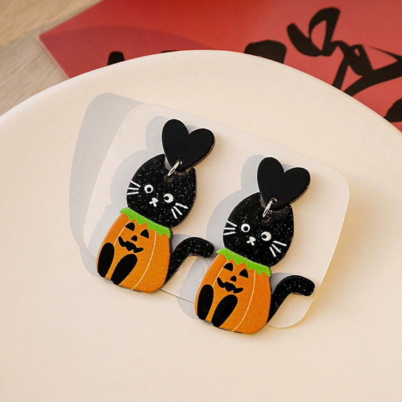 Acrylic Earrings With Cat Pumpkin Snowflake Animals Pattern And Electroplating For Women