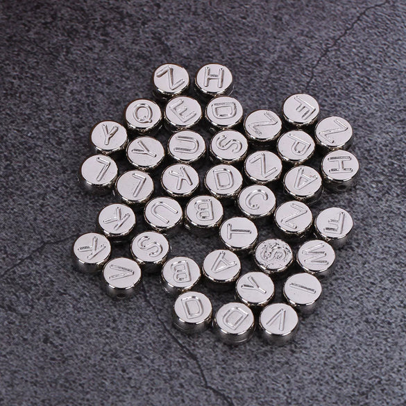 Acrylic Electroplated Flat Round Letter Beads For Diy Jewelry Making In Gold Silver Rose Gold And Black Gun Finish