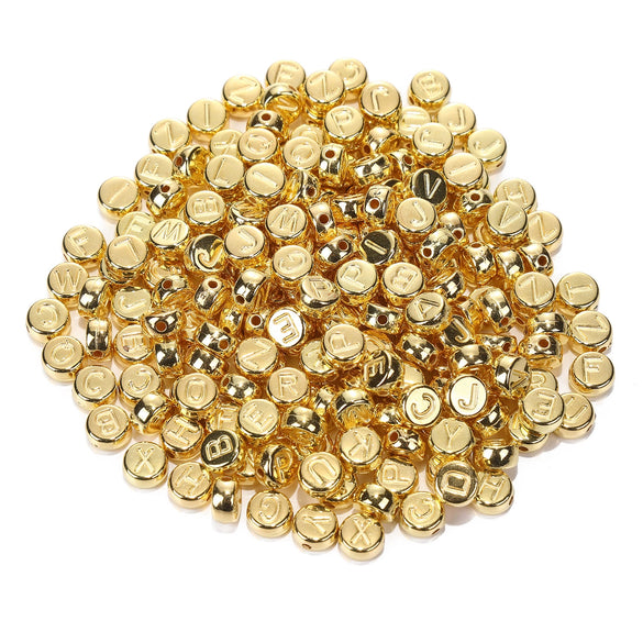 Acrylic Electroplated Flat Round Letter Beads For Diy Jewelry Making In Gold Silver Rose Gold And Black Gun Finish