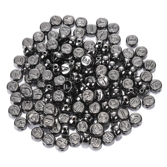 Acrylic Electroplated Flat Round Letter Beads For Diy Jewelry Making In Gold Silver Rose Gold And Black Gun Finish