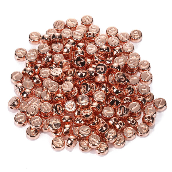 Acrylic Electroplated Flat Round Letter Beads For Diy Jewelry Making In Gold Silver Rose Gold And Black Gun Finish