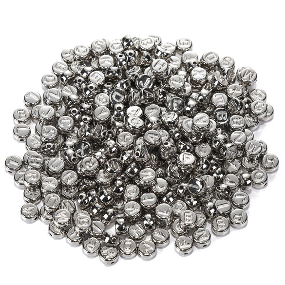 Acrylic Electroplated Flat Round Letter Beads For Diy Jewelry Making In Gold Silver Rose Gold And Black Gun Finish