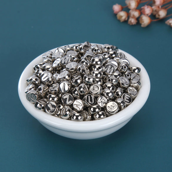 Acrylic Electroplated Flat Round Letter Beads For Diy Jewelry Making In Gold Silver Rose Gold And Black Gun Finish
