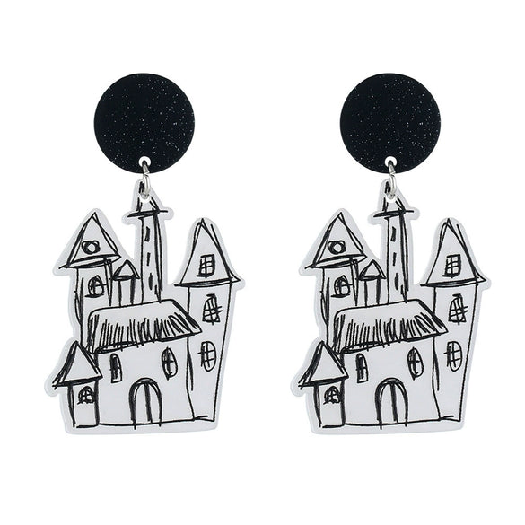Acrylic Elegant Halloween Spider Ghost Pumpkin Cat Castle Earrings For Women