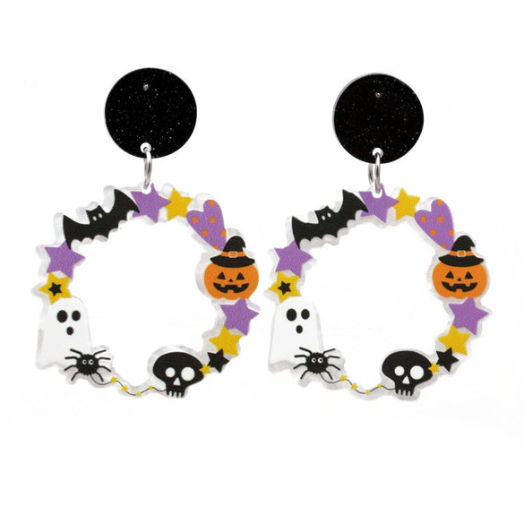 Acrylic Elegant Halloween Spider Ghost Pumpkin Cat Castle Earrings For Women
