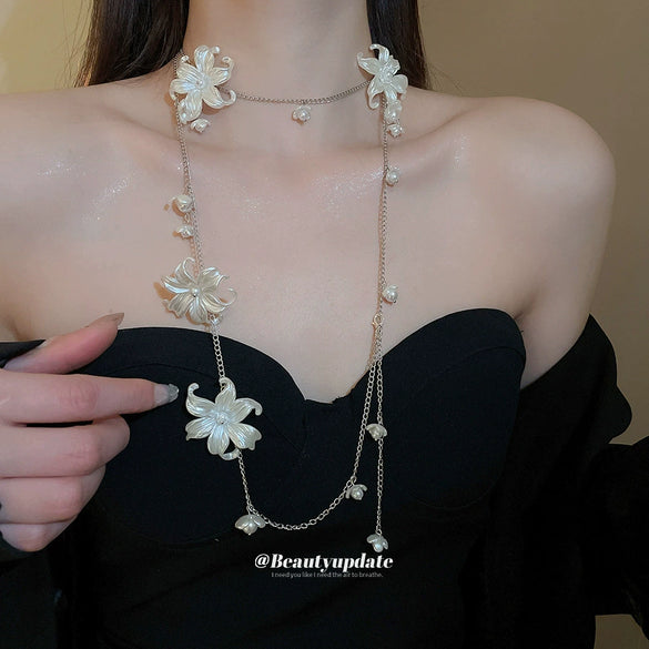 Acrylic Flower Waist Chain Necklace Dualuse Set With Pearls Women's Fashion Jewelry
