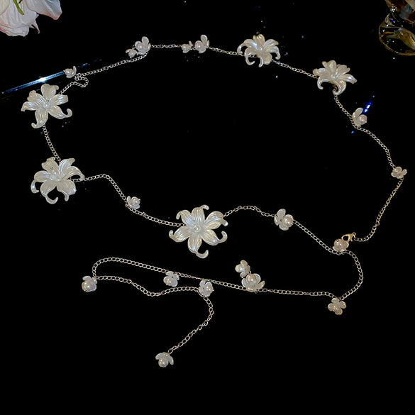 Acrylic Flower Waist Chain Necklace Dualuse Set With Pearls Women's Fashion Jewelry