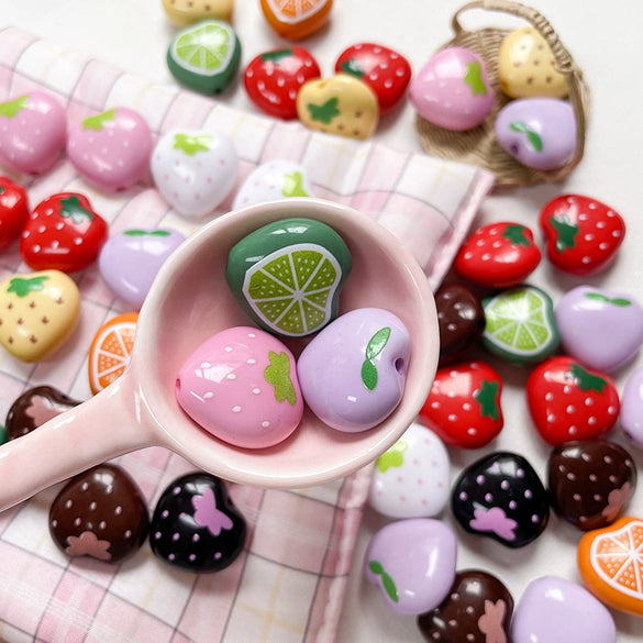 Acrylic Fruit Series Love Beads Mobile Phone Chain Jewelry Accessories With Line Pattern