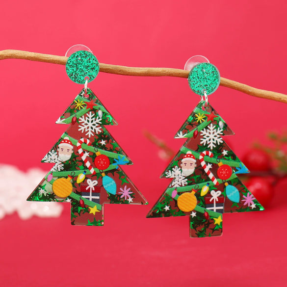 Acrylic Geometric Christmas Earrings With Printing Fashion Creative Cute Jewelry For Women