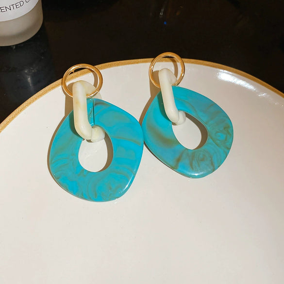 Acrylic Geometric Irregular Oval Women's Earrings With Electroplating Highend Style