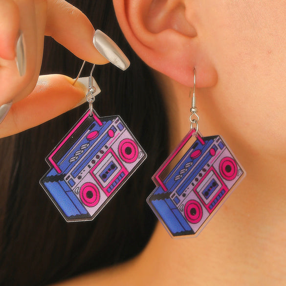 Acrylic Geometric Retro Nostalgic Radio Series Electroplated Earrings For Women