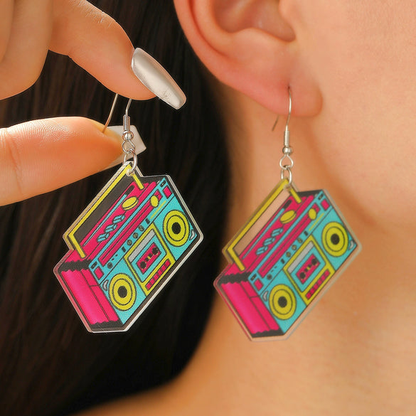 Acrylic Geometric Retro Nostalgic Radio Series Electroplated Earrings For Women