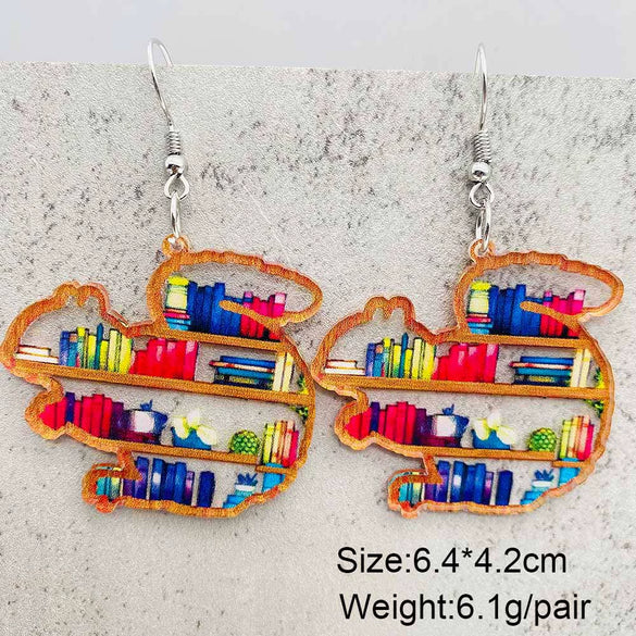 Acrylic Handmade Animal Geometric Cartoon Character Earrings For Women Book Lovers