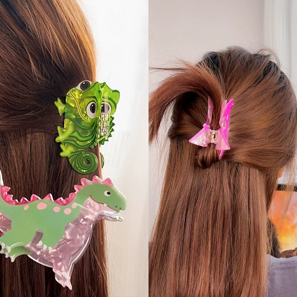 Acrylic Handmade Animal Style Dinosaur Lizard Shark Hair Grab Clip For Women
