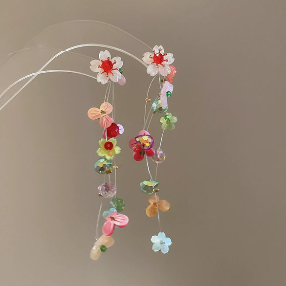 Acrylic Handmade Flower Trumpet Tassel Ear Studs For Women Summer Holiday Fashion All Match Earrings With Design Sense Niche