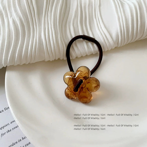 Acrylic Handmade Hair Accessories With Ink Pattern High Elasticity And Flower Design