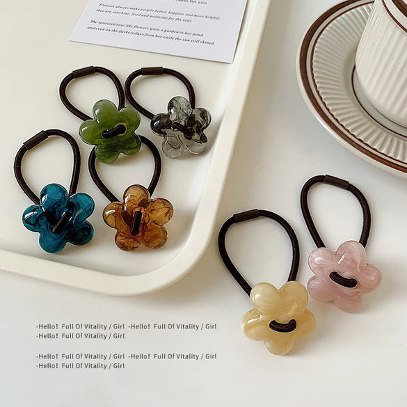 Acrylic Handmade Hair Accessories With Ink Pattern High Elasticity And Flower Design
