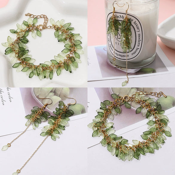 Acrylic Handmade Jewelry Accessories Tree Leaves Shaped Beaded Necklace Bracelet Earrings Loose Beads