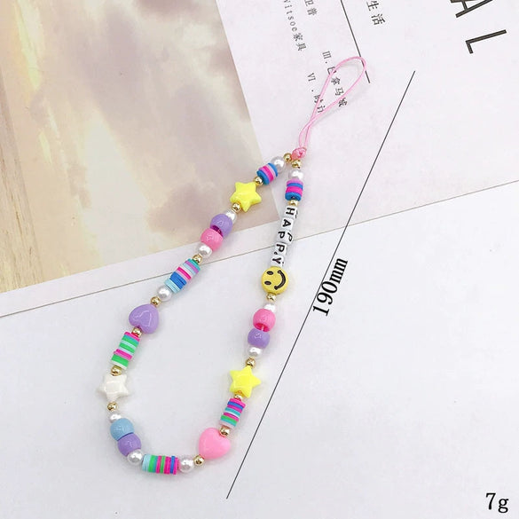 Acrylic Handmade Mobile Phone Chain With Happy Letter And Plant Flowers Style