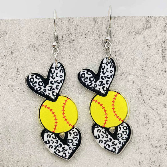 Acrylic Handmade Sports Earrings With Leopard Print Football Basketball Heart Cartoon Characters Ushape Geometric Letters Numbers Text Patterns For Women