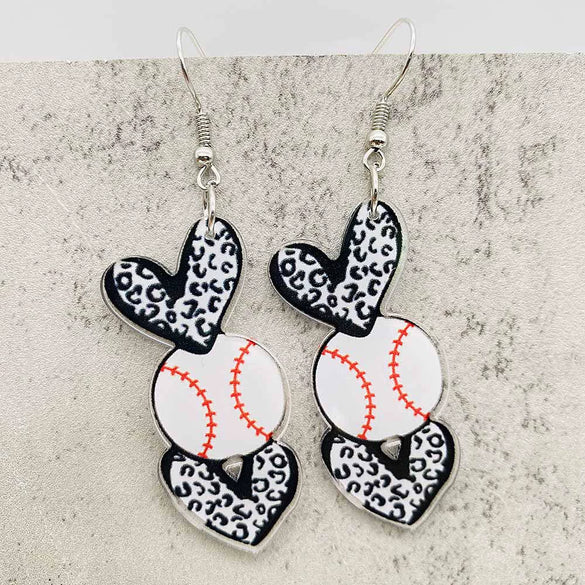 Acrylic Handmade Sports Earrings With Leopard Print Football Basketball Heart Cartoon Characters Ushape Geometric Letters Numbers Text Patterns For Women